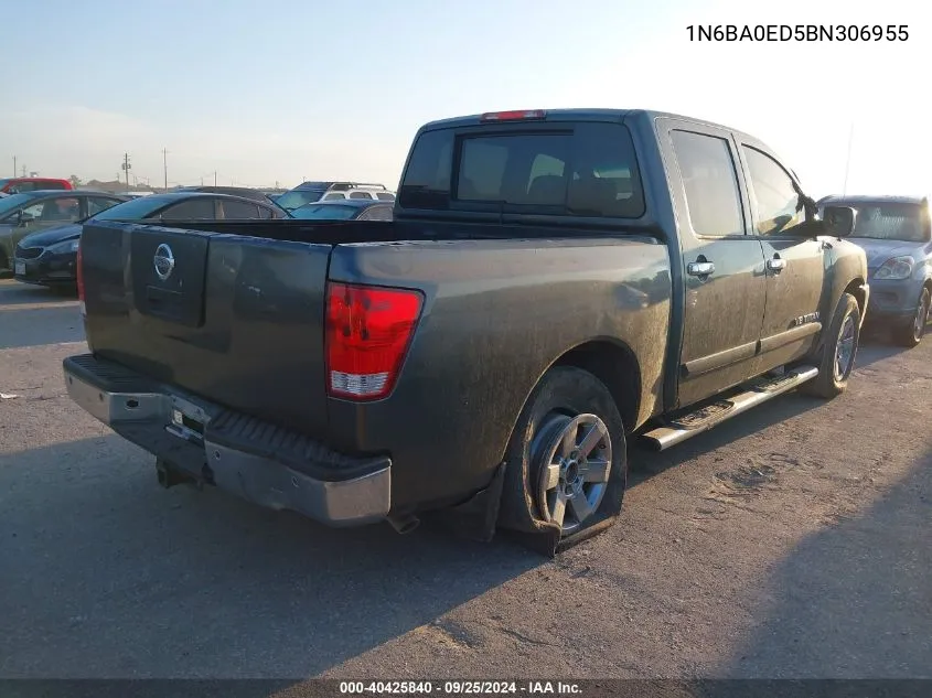 2011 Nissan Titan Sv VIN: 1N6BA0ED5BN306955 Lot: 40425840