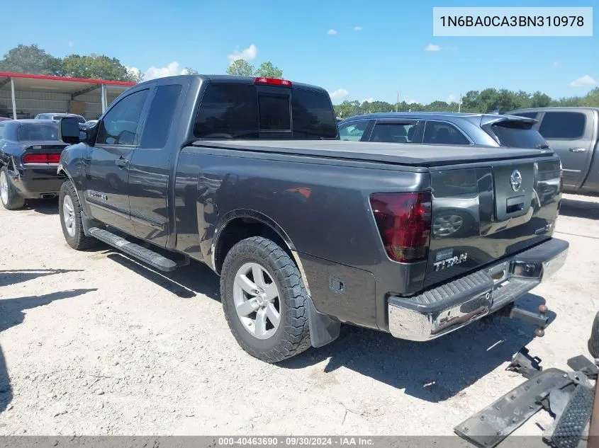 2011 Nissan Titan Sv VIN: 1N6BA0CA3BN310978 Lot: 40463690