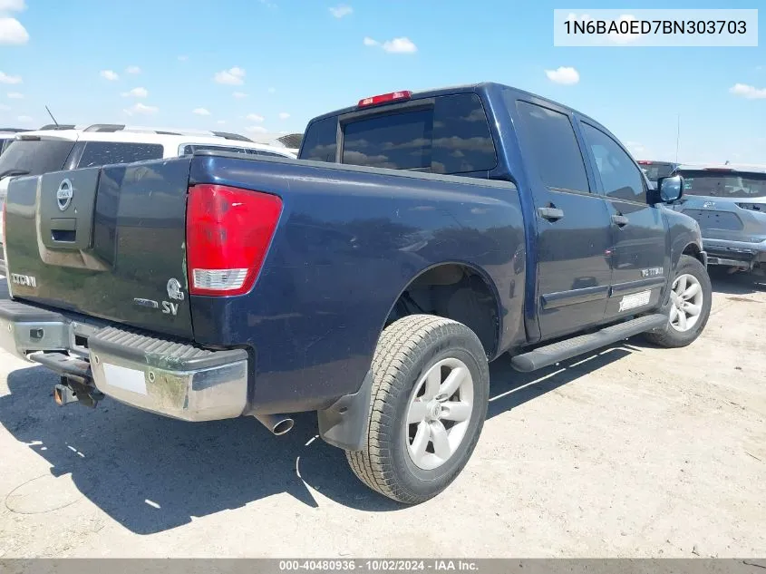 2011 Nissan Titan Sv VIN: 1N6BA0ED7BN303703 Lot: 40480936