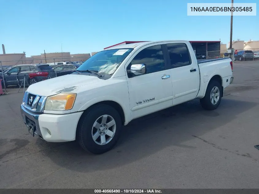 2011 Nissan Titan Sl VIN: 1N6AA0ED6BN305485 Lot: 40565490