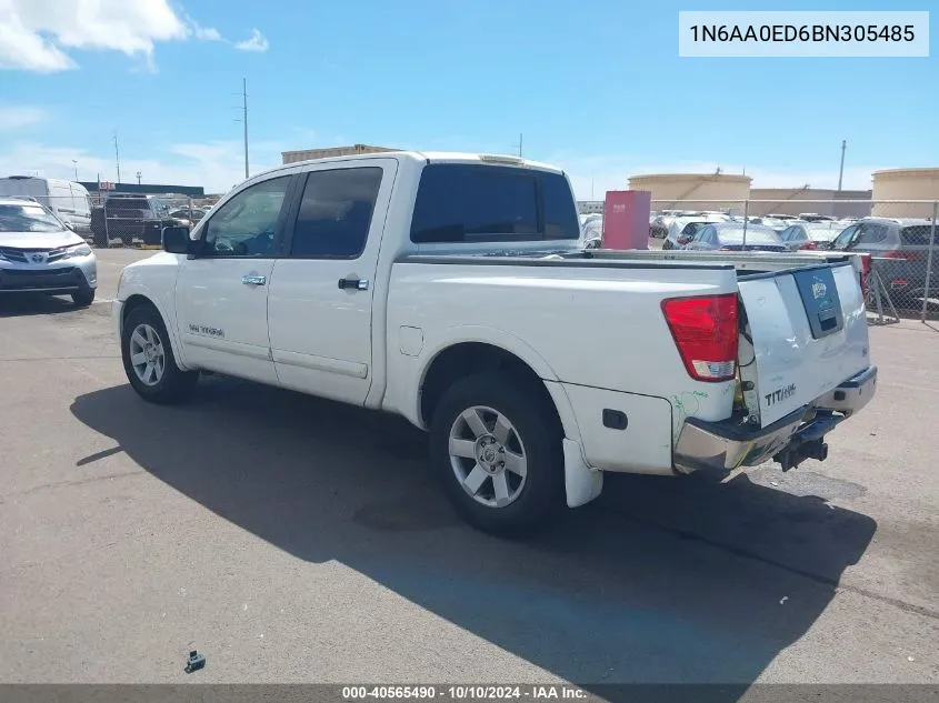 2011 Nissan Titan Sl VIN: 1N6AA0ED6BN305485 Lot: 40565490