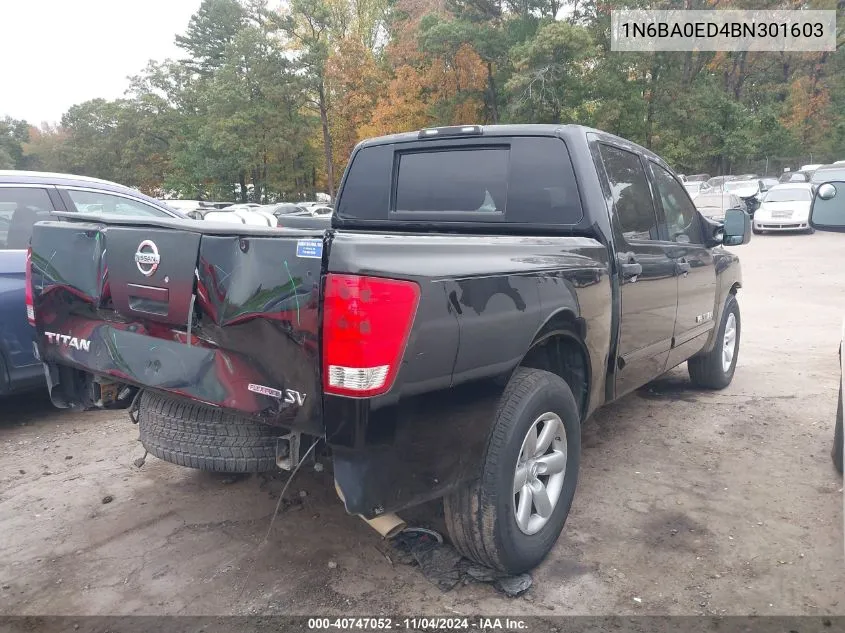 2011 Nissan Titan Sv VIN: 1N6BA0ED4BN301603 Lot: 40747052