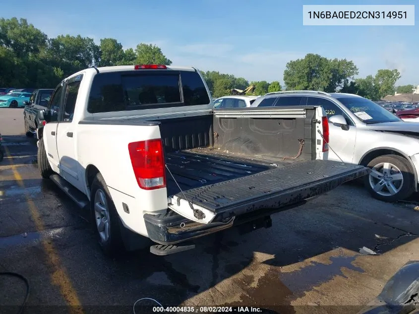 2012 Nissan Titan Sv VIN: 1N6BA0ED2CN314951 Lot: 40004835