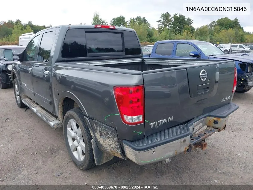 2012 Nissan Titan Pro-4X/S/Sl/Sv VIN: 1N6AA0EC6CN315846 Lot: 40369670