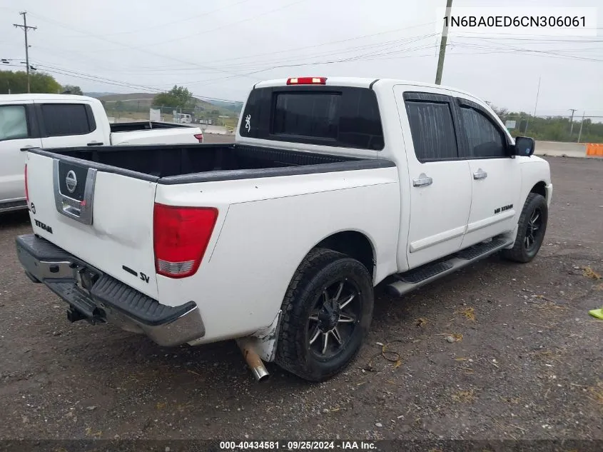 2012 Nissan Titan Sv VIN: 1N6BA0ED6CN306061 Lot: 40434581