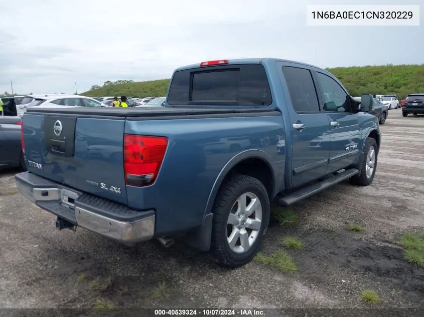 2012 Nissan Titan S/Sv/Sl/Pro-4X VIN: 1N6BA0EC1CN320229 Lot: 40539324