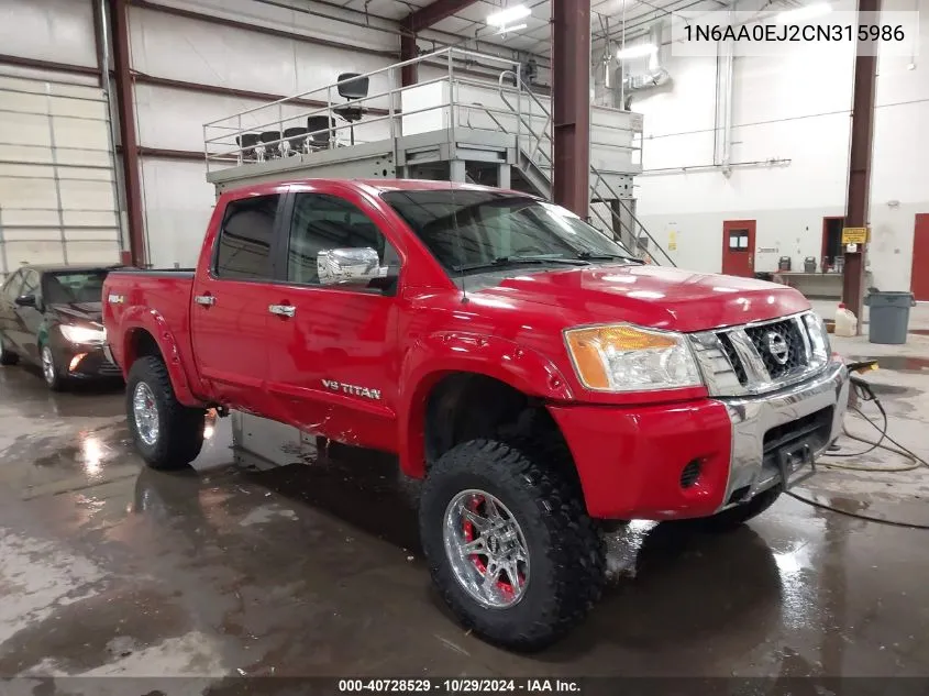 2012 Nissan Titan Sv VIN: 1N6AA0EJ2CN315986 Lot: 40728529