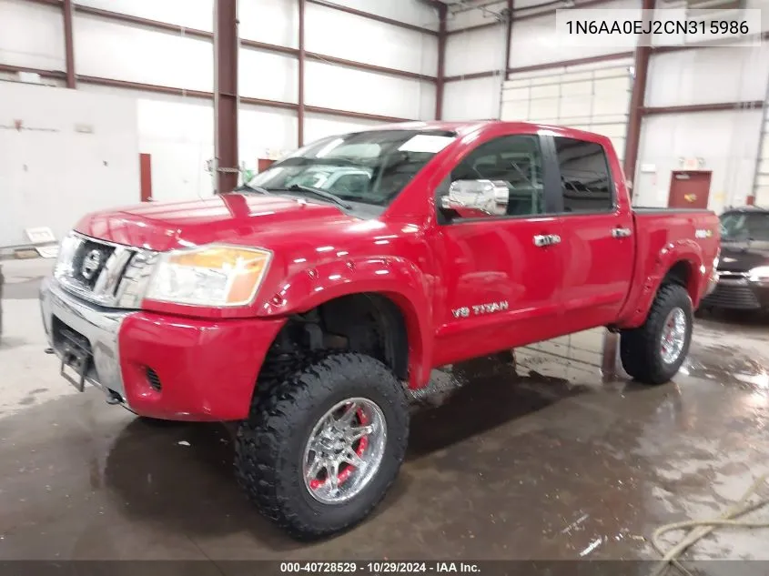 2012 Nissan Titan Sv VIN: 1N6AA0EJ2CN315986 Lot: 40728529