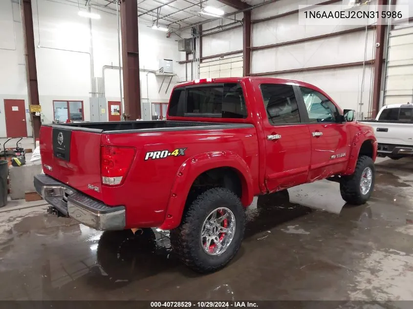 2012 Nissan Titan Sv VIN: 1N6AA0EJ2CN315986 Lot: 40728529