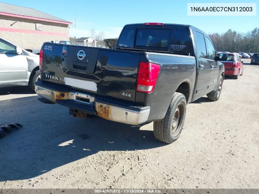 2012 Nissan Titan Sv VIN: 1N6AA0EC7CN312003 Lot: 40878872