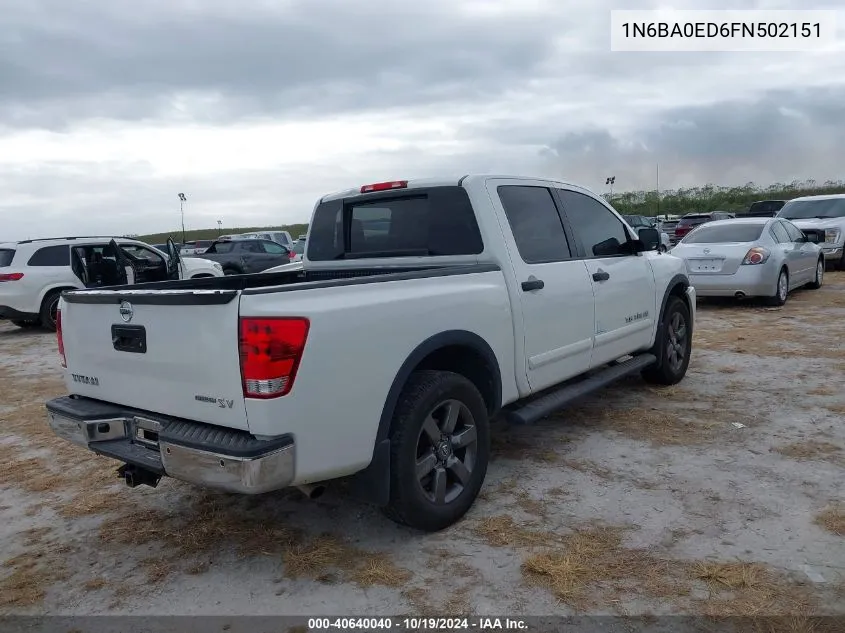 2015 Nissan Titan S/Sv/Sl/Pro-4X VIN: 1N6BA0ED6FN502151 Lot: 40640040