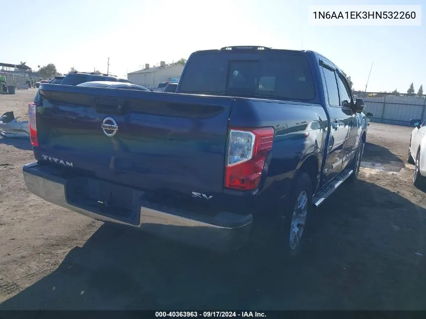 2017 Nissan Titan Sv VIN: 1N6AA1EK3HN532260 Lot: 40363963