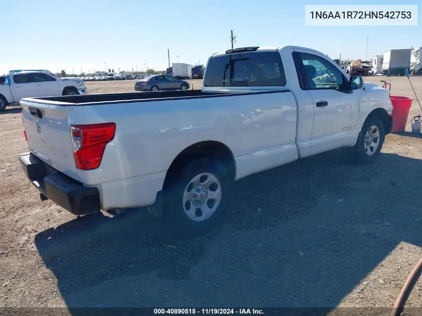 2017 Nissan Titan S VIN: 1N6AA1R72HN542753 Lot: 40890515