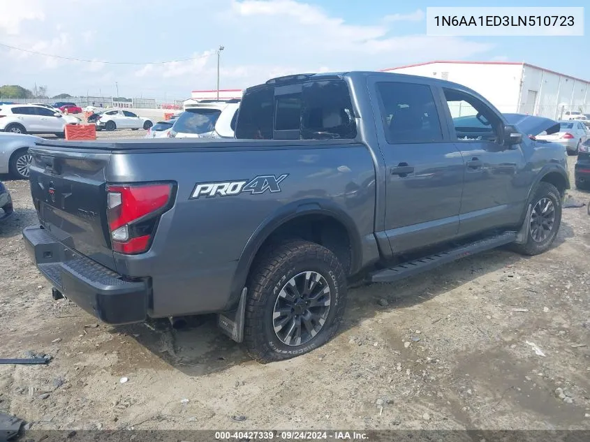 2020 Nissan Titan Pro-4X 4X4 VIN: 1N6AA1ED3LN510723 Lot: 40427339