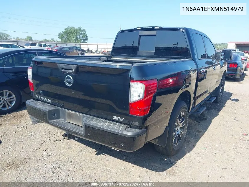 2021 Nissan Titan Sv 4X2 VIN: 1N6AA1EFXMN514979 Lot: 39967375