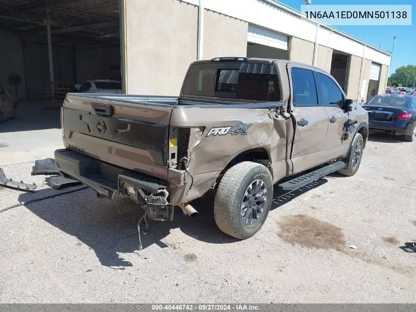 2021 Nissan Titan Pro-4X 4X4 VIN: 1N6AA1ED0MN501138 Lot: 40446742