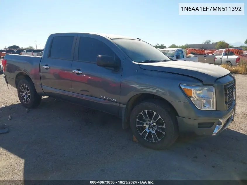 2021 Nissan Titan Sv 4X2 VIN: 1N6AA1EF7MN511392 Lot: 40673036