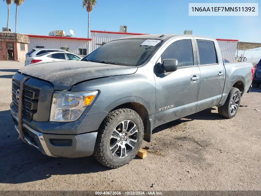 2021 Nissan Titan Sv 4X2 VIN: 1N6AA1EF7MN511392 Lot: 40673036