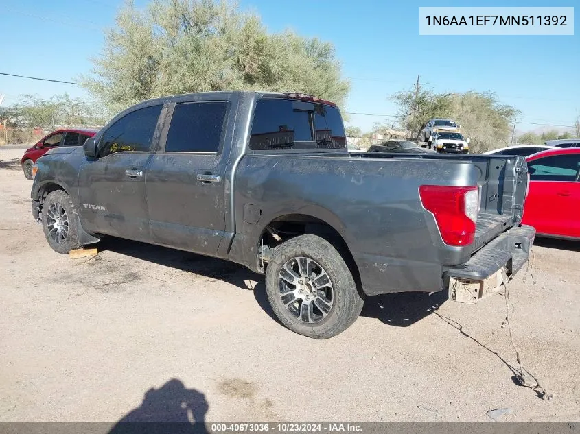 2021 Nissan Titan Sv 4X2 VIN: 1N6AA1EF7MN511392 Lot: 40673036