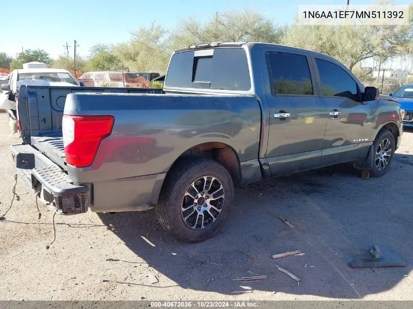 2021 Nissan Titan Sv 4X2 VIN: 1N6AA1EF7MN511392 Lot: 40673036