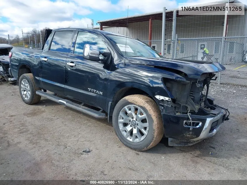 2021 Nissan Titan Sl 4X4 VIN: 1N6AA1ED2MN511265 Lot: 40826980