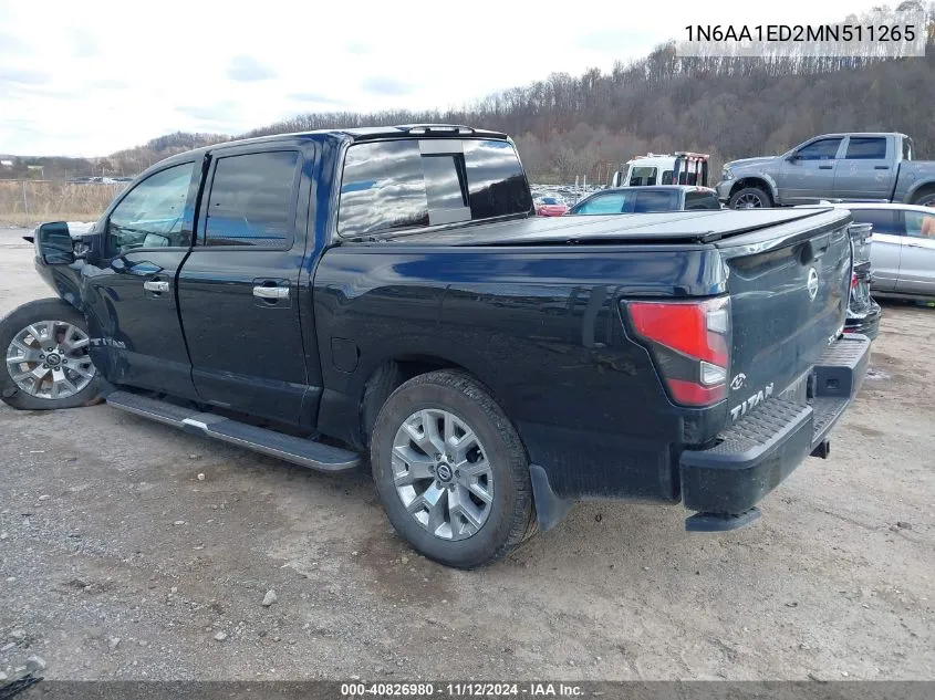 2021 Nissan Titan Sl 4X4 VIN: 1N6AA1ED2MN511265 Lot: 40826980