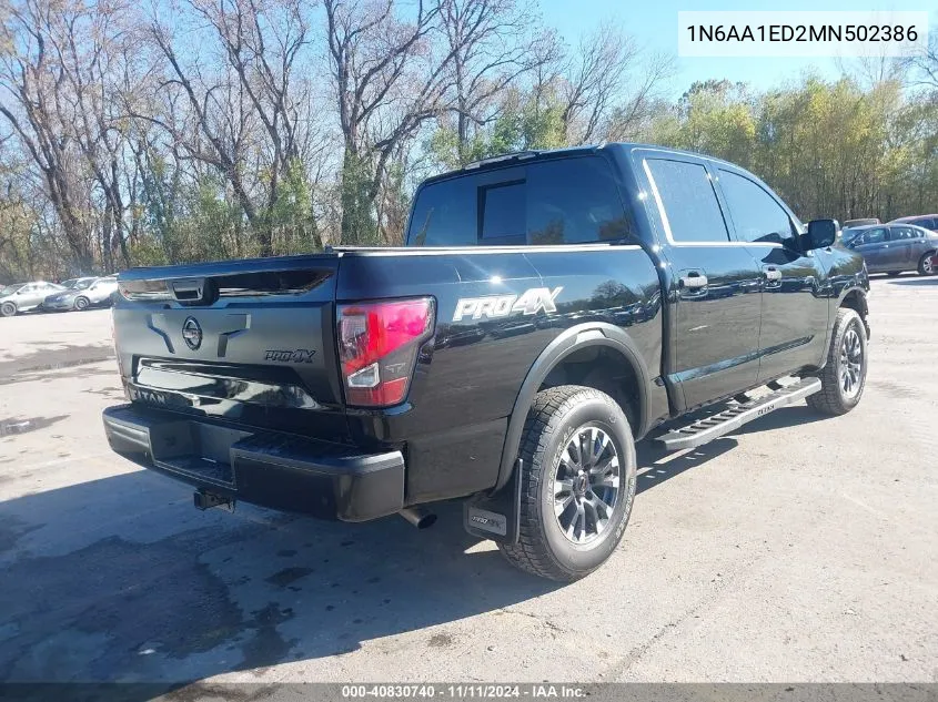 2021 Nissan Titan Pro-4X 4X4 VIN: 1N6AA1ED2MN502386 Lot: 40830740