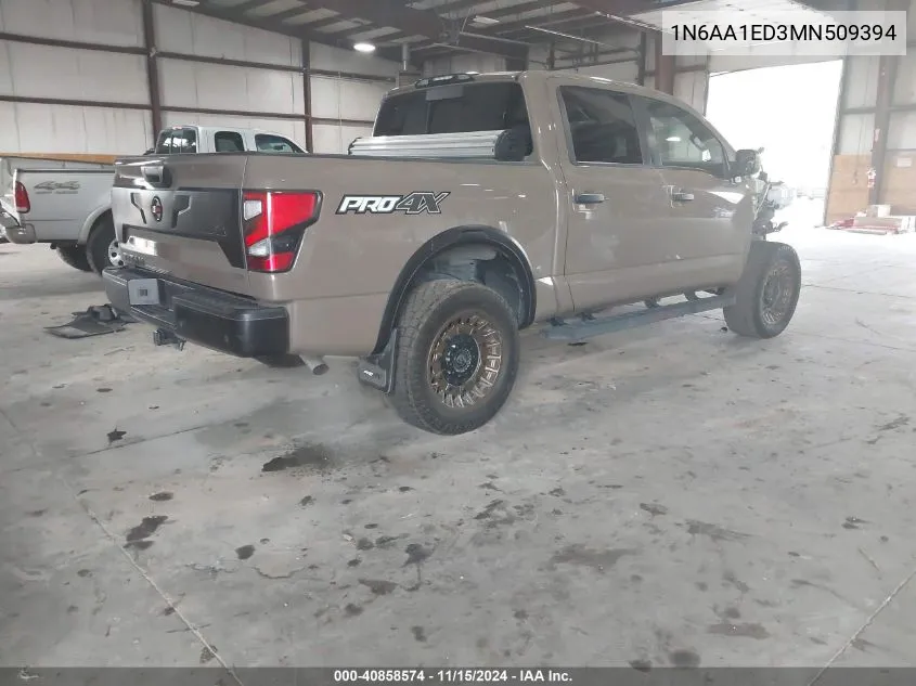 2021 Nissan Titan Pro-4X 4X4 VIN: 1N6AA1ED3MN509394 Lot: 40858574