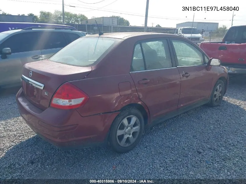 2007 Nissan Versa 1.8Sl VIN: 3N1BC11E97L458040 Lot: 40315986