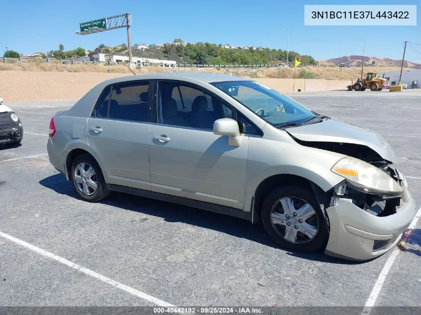 2007 Nissan Versa 1.8S VIN: 3N1BC11E37L443422 Lot: 40442192