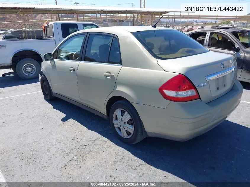 2007 Nissan Versa 1.8S VIN: 3N1BC11E37L443422 Lot: 40442192