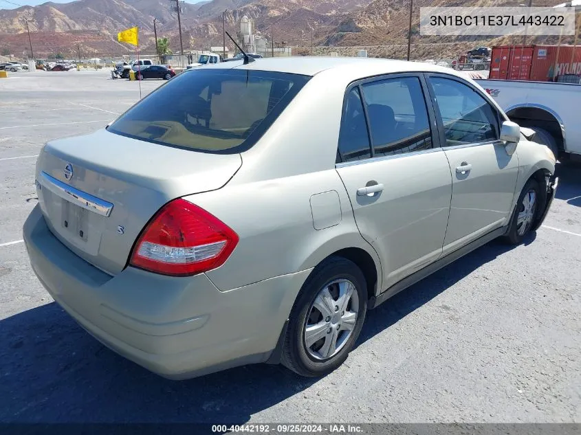 2007 Nissan Versa 1.8S VIN: 3N1BC11E37L443422 Lot: 40442192