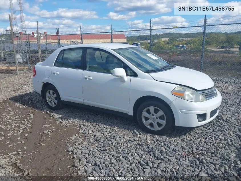 2007 Nissan Versa 1.8Sl VIN: 3N1BC11E67L458755 Lot: 40559354