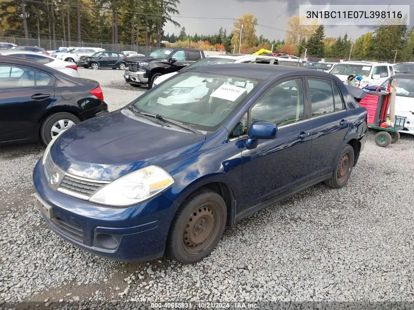 2007 Nissan Versa 1.8S VIN: 3N1BC11E07L398116 Lot: 40655931