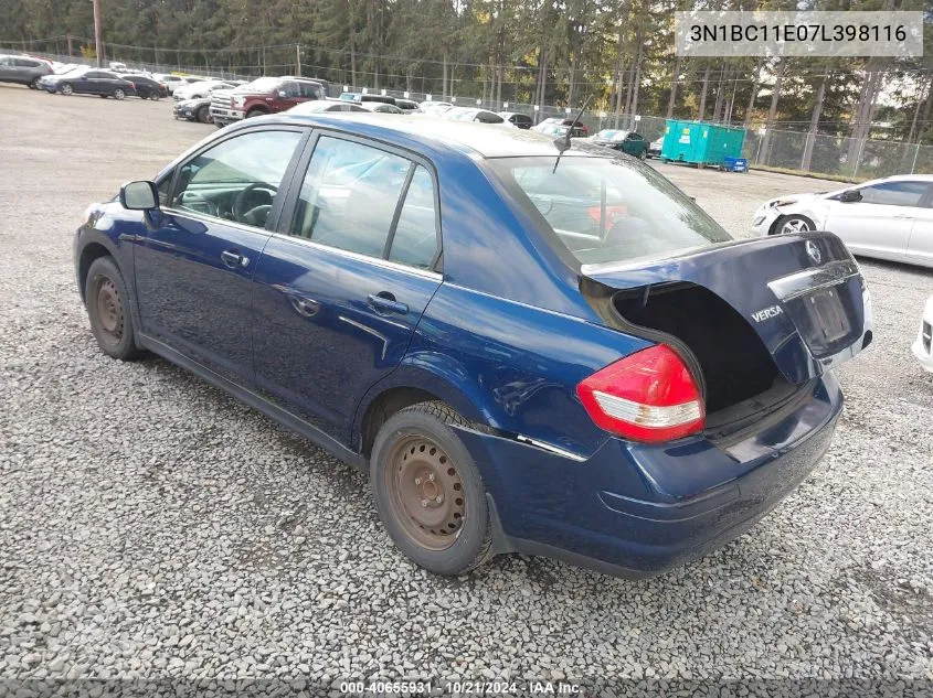 2007 Nissan Versa 1.8S VIN: 3N1BC11E07L398116 Lot: 40655931