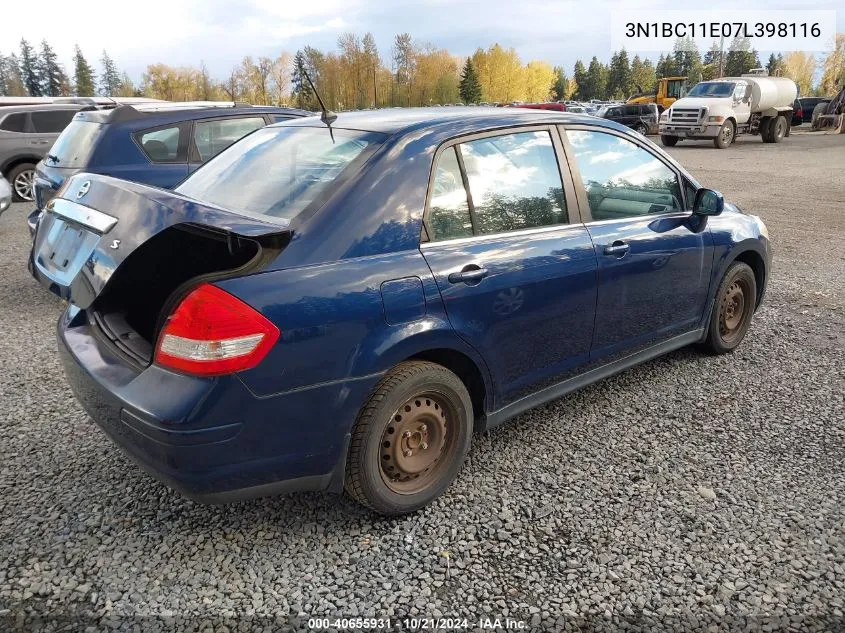 2007 Nissan Versa 1.8S VIN: 3N1BC11E07L398116 Lot: 40655931