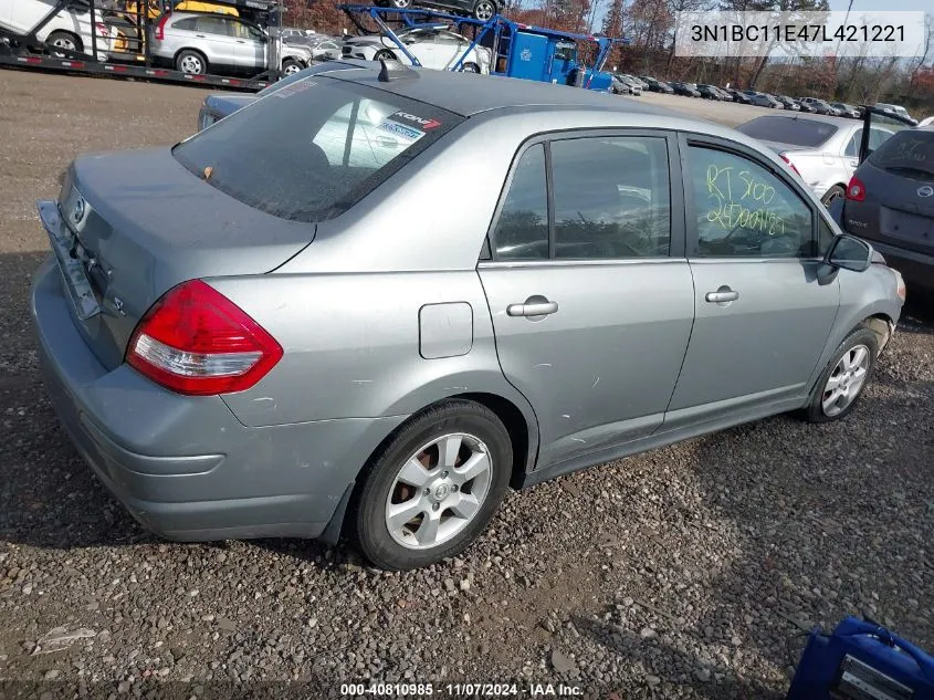 2007 Nissan Versa 1.8Sl VIN: 3N1BC11E47L421221 Lot: 40810985