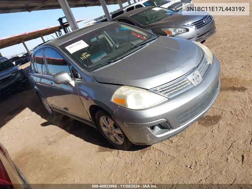 2007 Nissan Versa 1.8Sl VIN: 3N1BC11E17L443192 Lot: 40923985