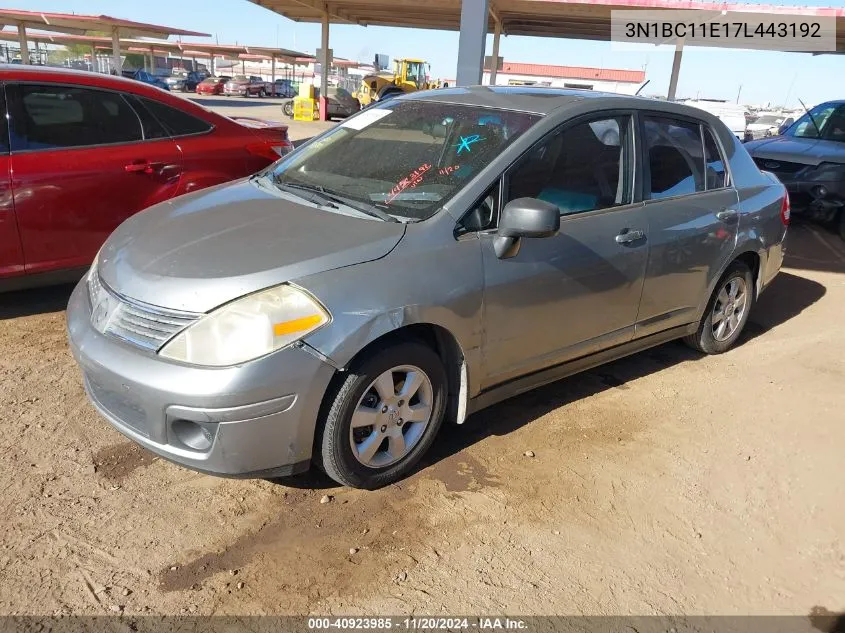 2007 Nissan Versa 1.8Sl VIN: 3N1BC11E17L443192 Lot: 40923985