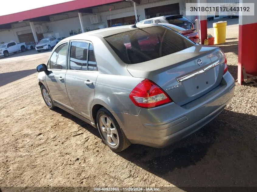 2007 Nissan Versa 1.8Sl VIN: 3N1BC11E17L443192 Lot: 40923985