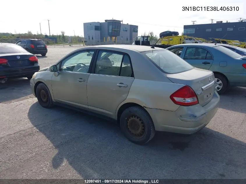 2008 Nissan Versa VIN: 3N1BC11E38L406310 Lot: 12097451