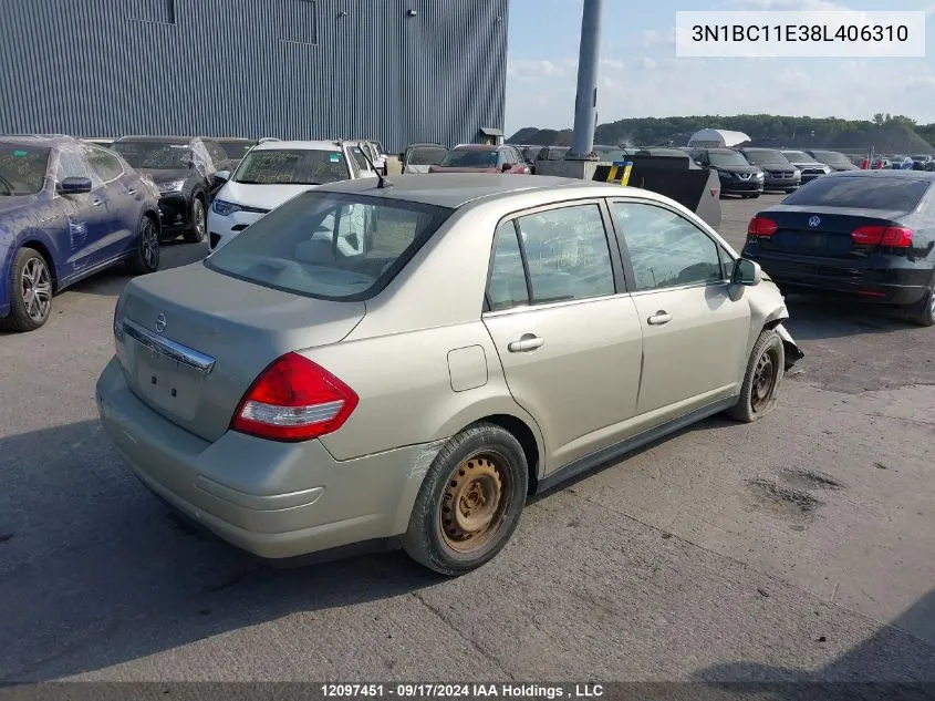 2008 Nissan Versa VIN: 3N1BC11E38L406310 Lot: 12097451