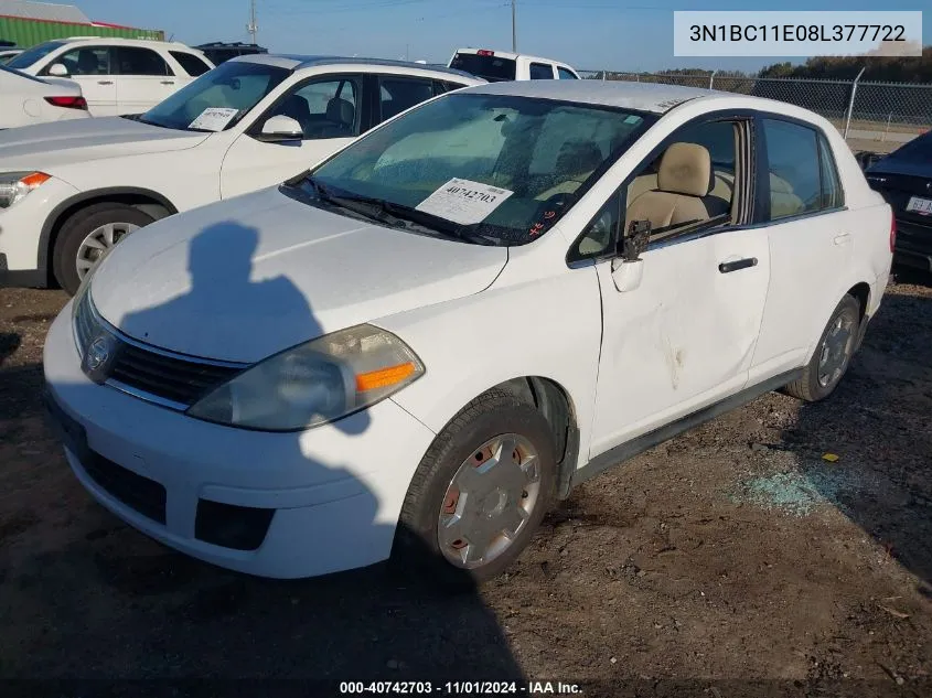 2008 Nissan Versa 1.8S VIN: 3N1BC11E08L377722 Lot: 40742703