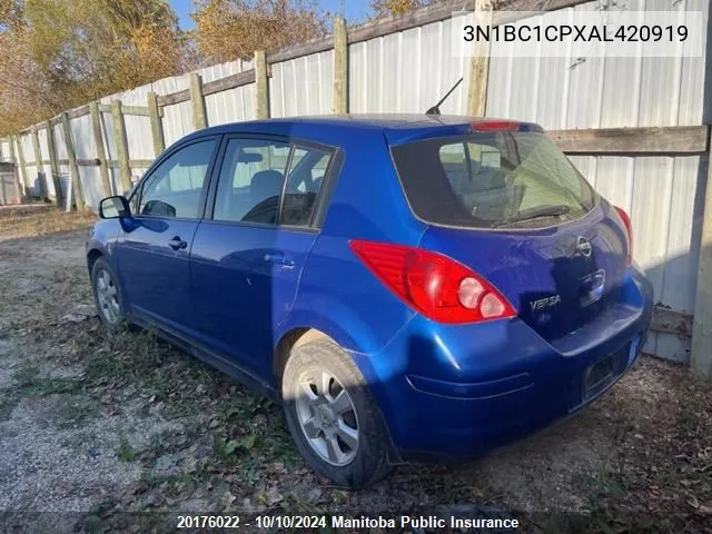 2010 Nissan Versa 1.8 S VIN: 3N1BC1CPXAL420919 Lot: 20176022