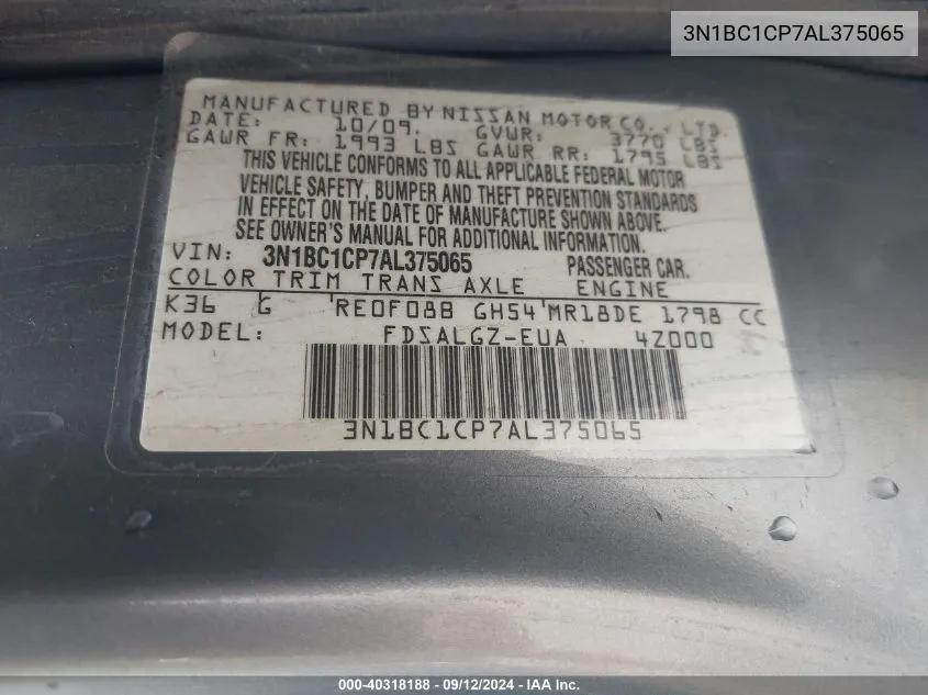 3N1BC1CP7AL375065 2010 Nissan Versa 1.8Sl