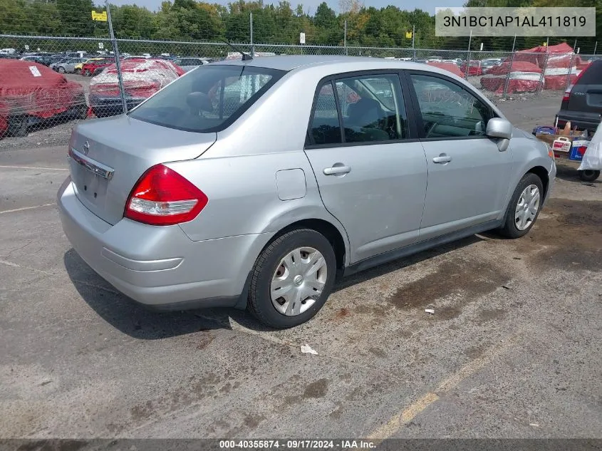 2010 Nissan Versa 1.8S/1.8Sl VIN: 3N1BC1AP1AL411819 Lot: 40355874