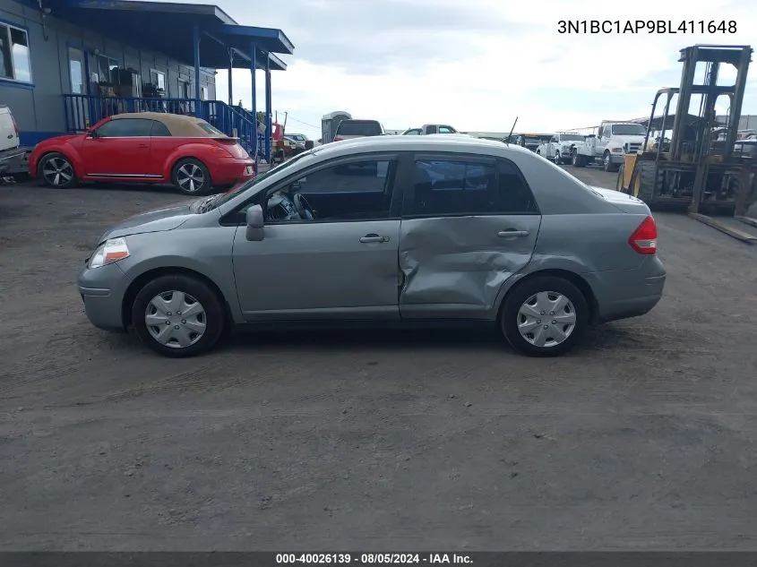 2011 Nissan Versa 1.8S VIN: 3N1BC1AP9BL411648 Lot: 40026139