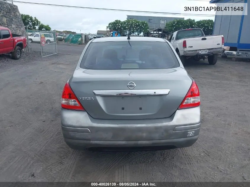 2011 Nissan Versa 1.8S VIN: 3N1BC1AP9BL411648 Lot: 40026139