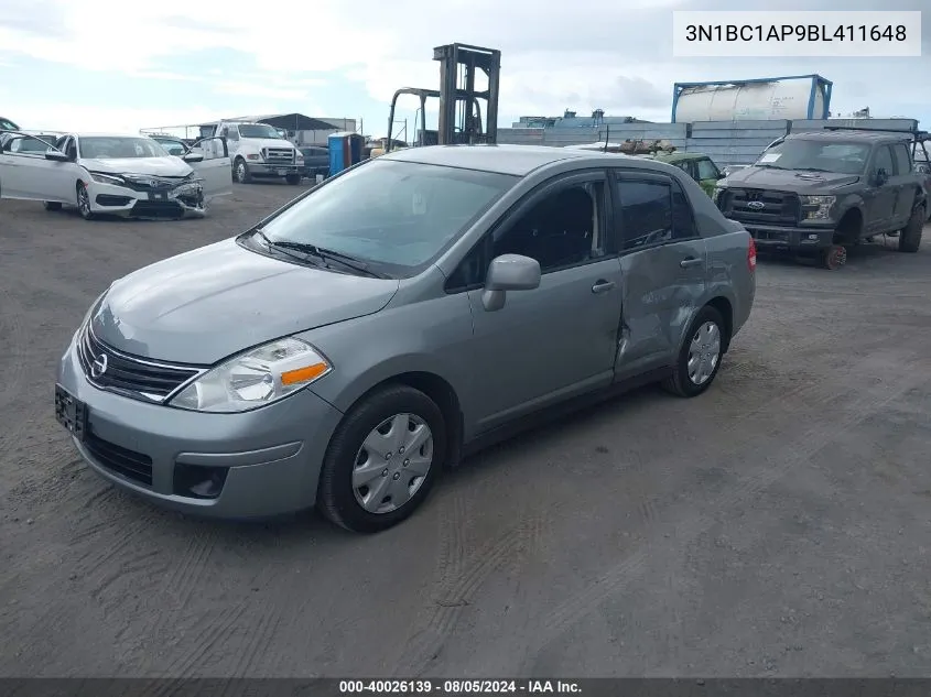 2011 Nissan Versa 1.8S VIN: 3N1BC1AP9BL411648 Lot: 40026139