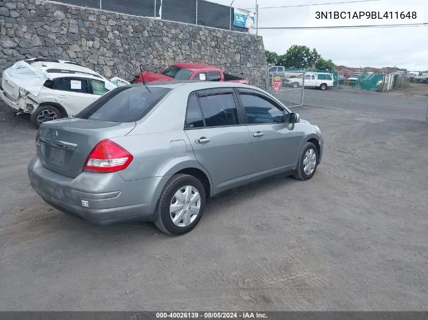 2011 Nissan Versa 1.8S VIN: 3N1BC1AP9BL411648 Lot: 40026139